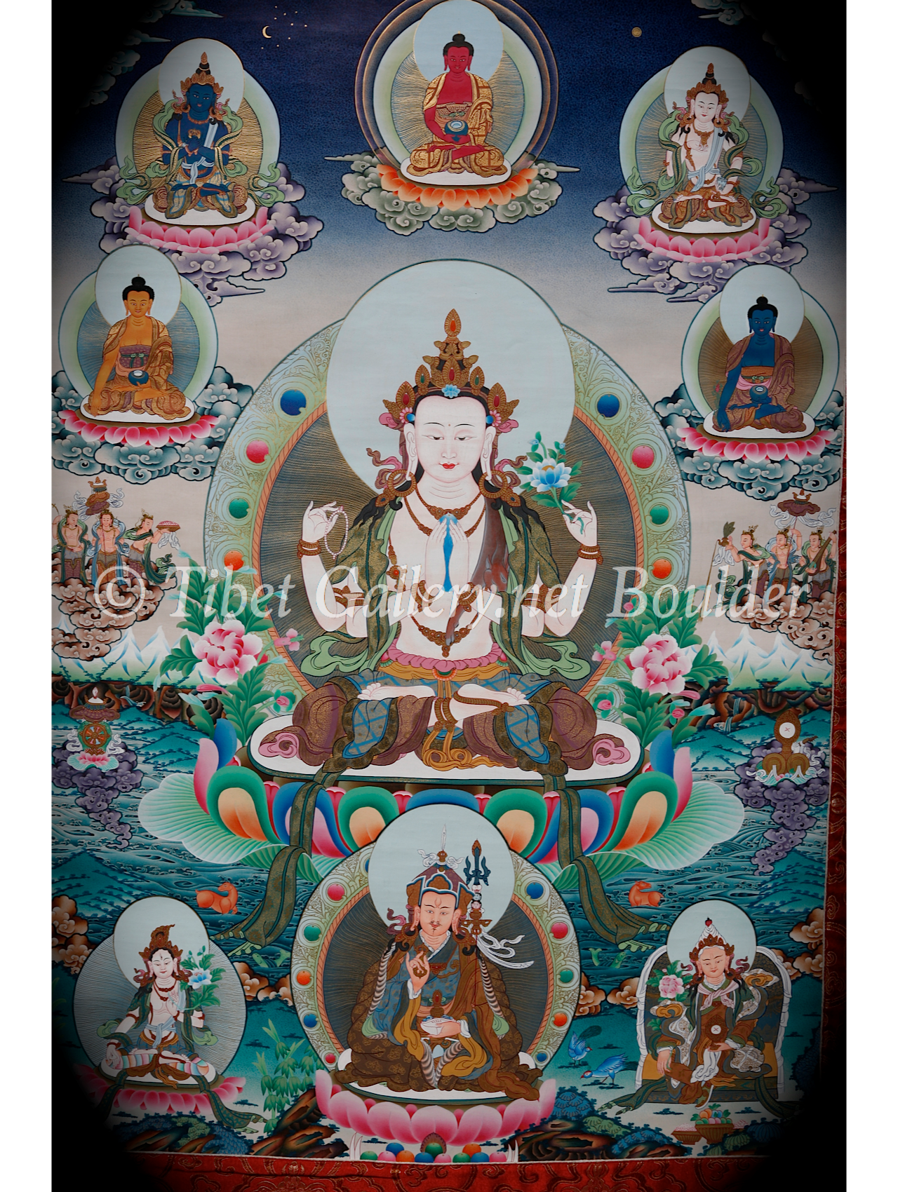 4 Armed Chenrezig (Avalokitesvara) Thangka (AT 1)