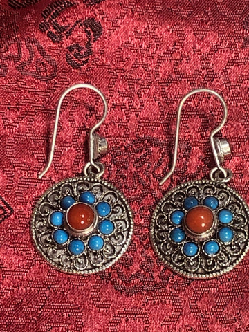 Turquoise Coral Silver Earrings(TGSE 85)