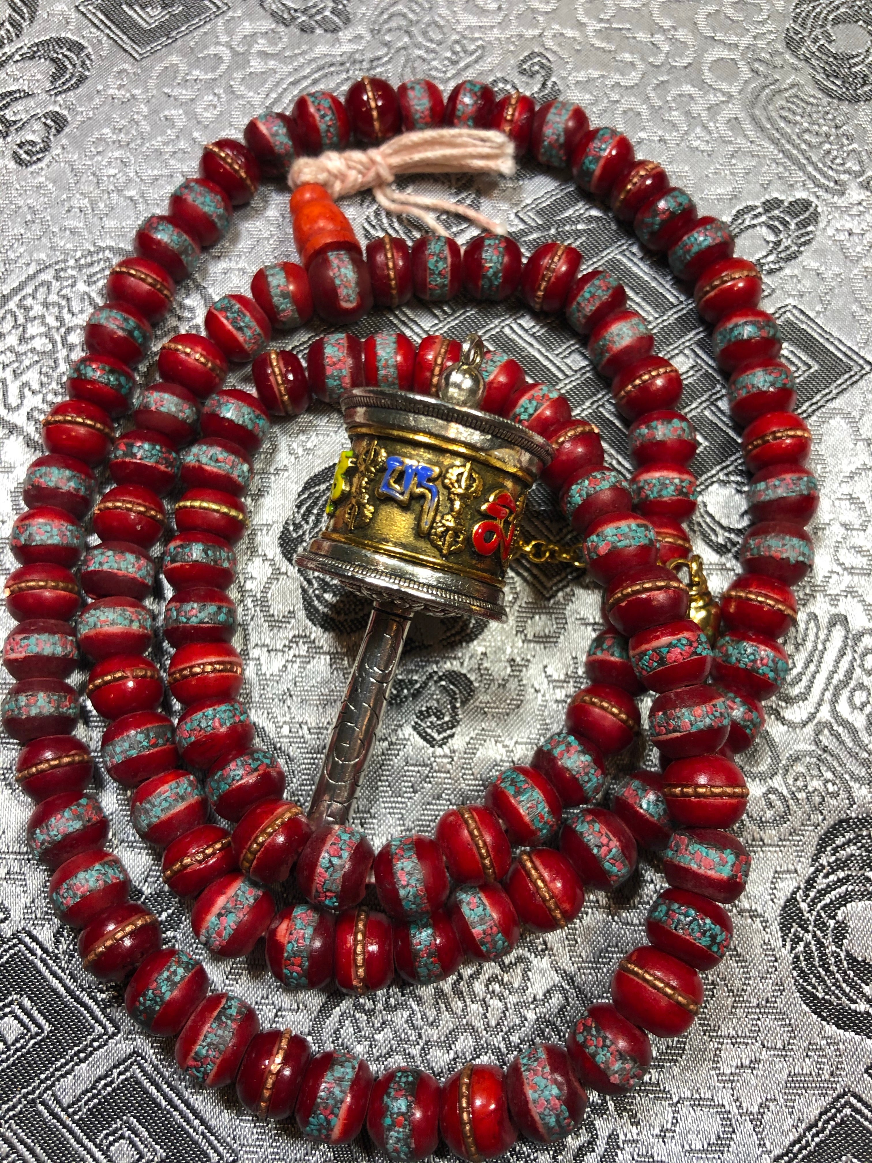 Bone inlay Red Mala/Prayer Beads(TGMA 58)