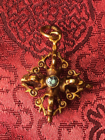 Gold pleated Double Vajra/Dorje Pendant(TGSP 52)