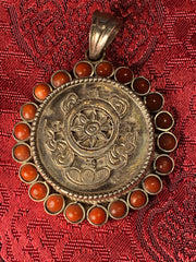 Dharma Wheel Coral Silver Pendant(TGSP 64)