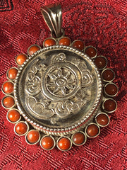 Dharma Wheel Coral Silver Pendant(TGSP 64)