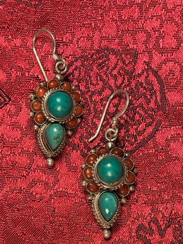 Turquoise Coral Silver Earrings(TGSE 77)