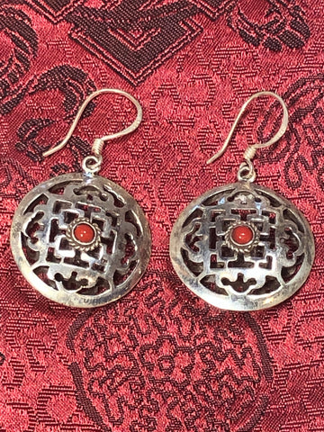 Coral Mandala Silver Earrings(TGSE 98)