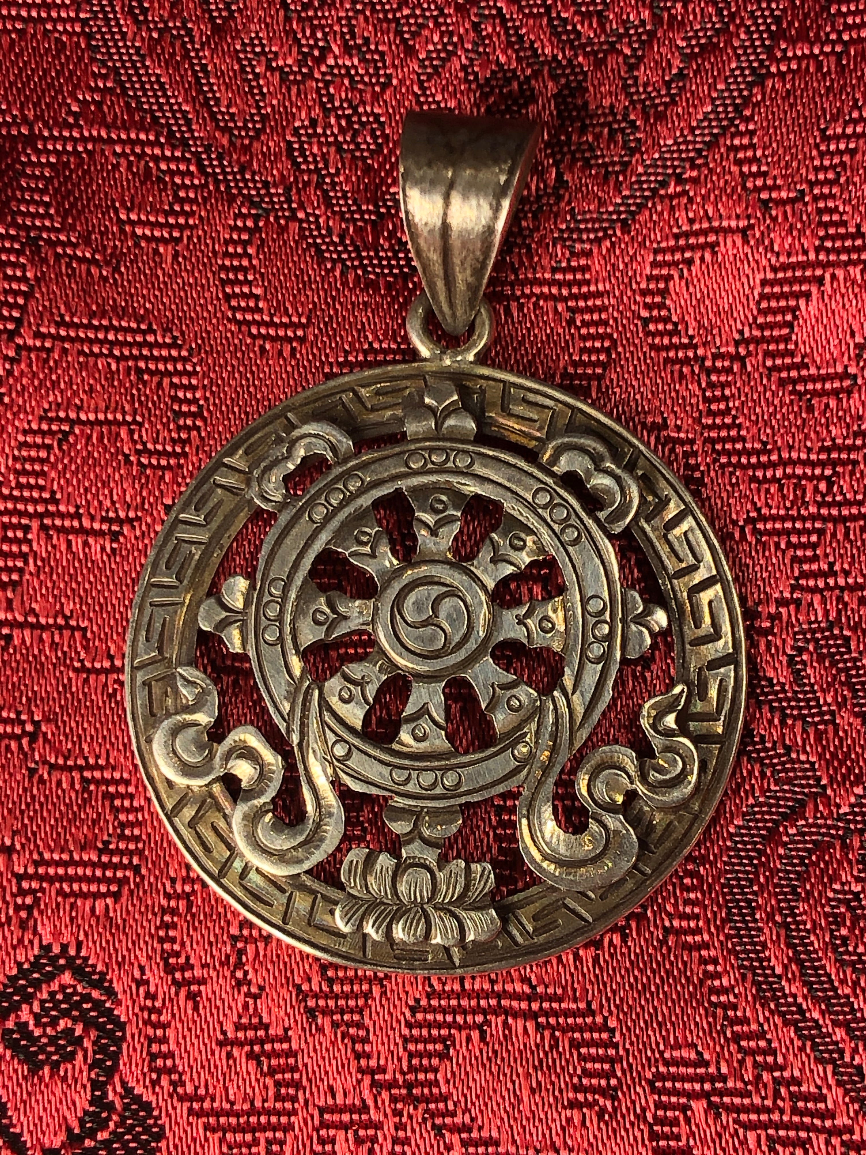 Dharma wheel pendant silver discount