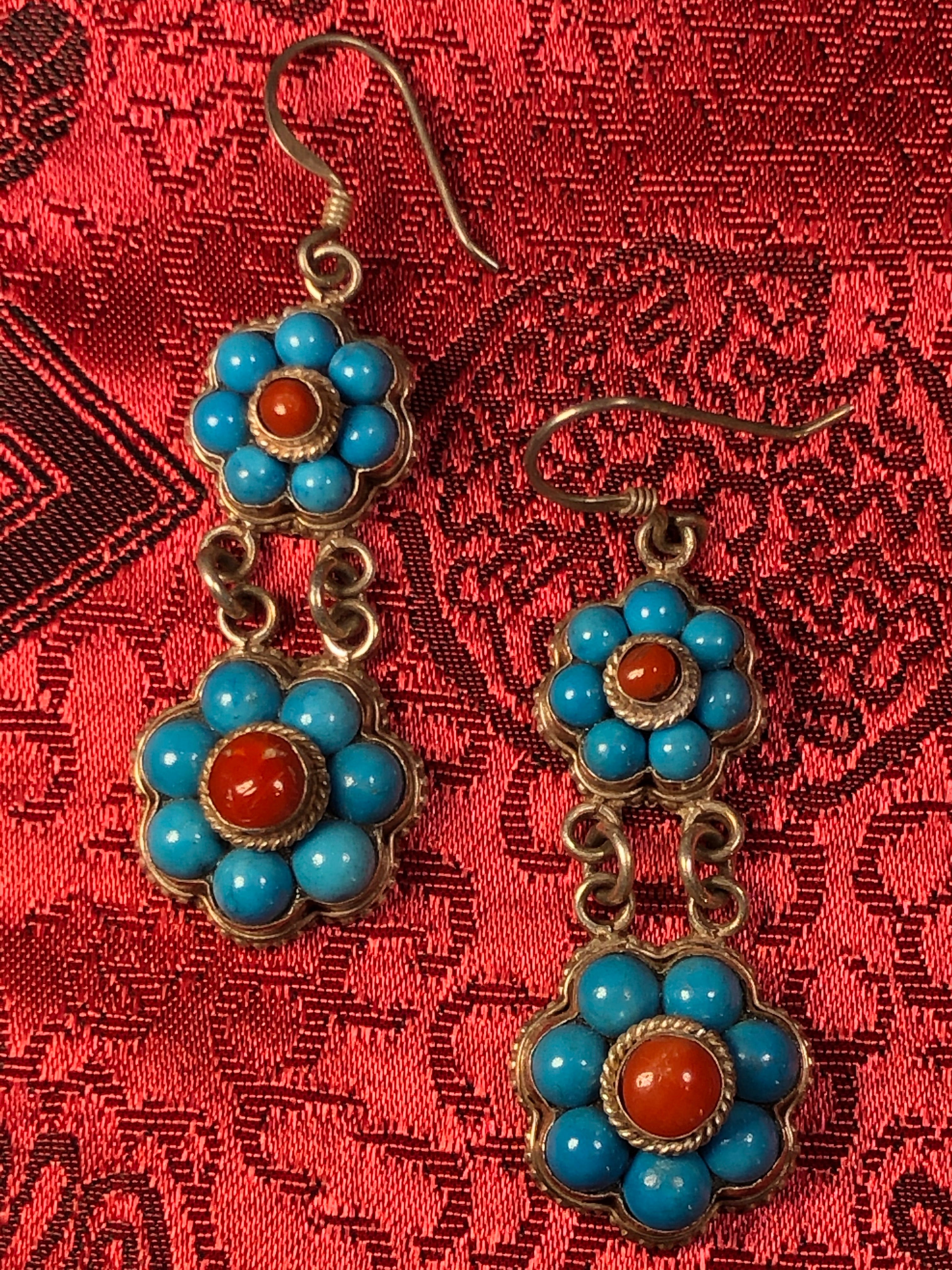 Silver Turquoise/Coral Earrings(TGSE 7)