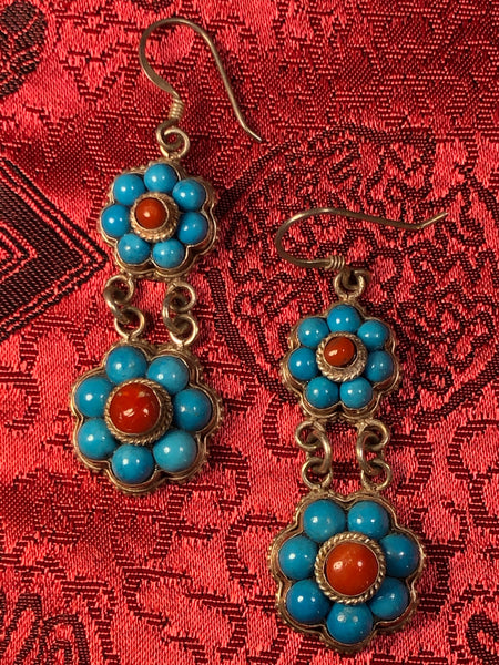 Silver Turquoise/Coral Earrings(TGSE 7)