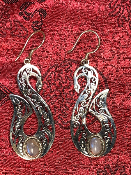 Swan Moonstone Silver Earrings(TGSE 70)