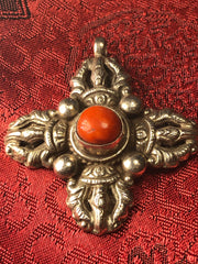 Silver Coral Double Vajra/Dorje Pendant(TGSP 58)