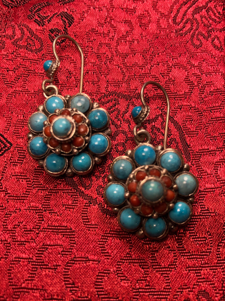 Silver Turquoise/Coral Earrings(TGSE 19)