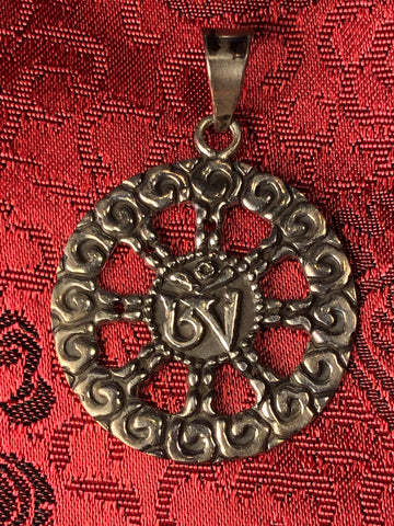 Dharma Wheel Om Silver Pendant(TGSP 63)
