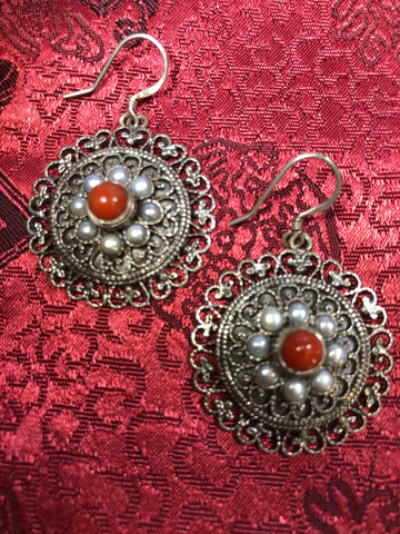 Silver Pearl/Coral Earrings(TGSE 13)
