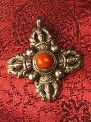 Silver Coral Double Vajra/Dorje Pendant(TGSP 58)