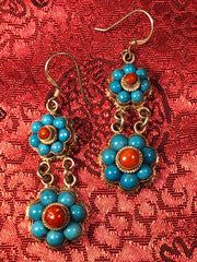 Silver Turquoise/Coral Earrings(TGSE 7)